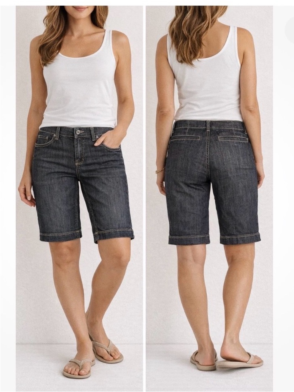 Baccini Women’s Size 10 Denim Bermuda Shorts Dark Wash Mid Rise
